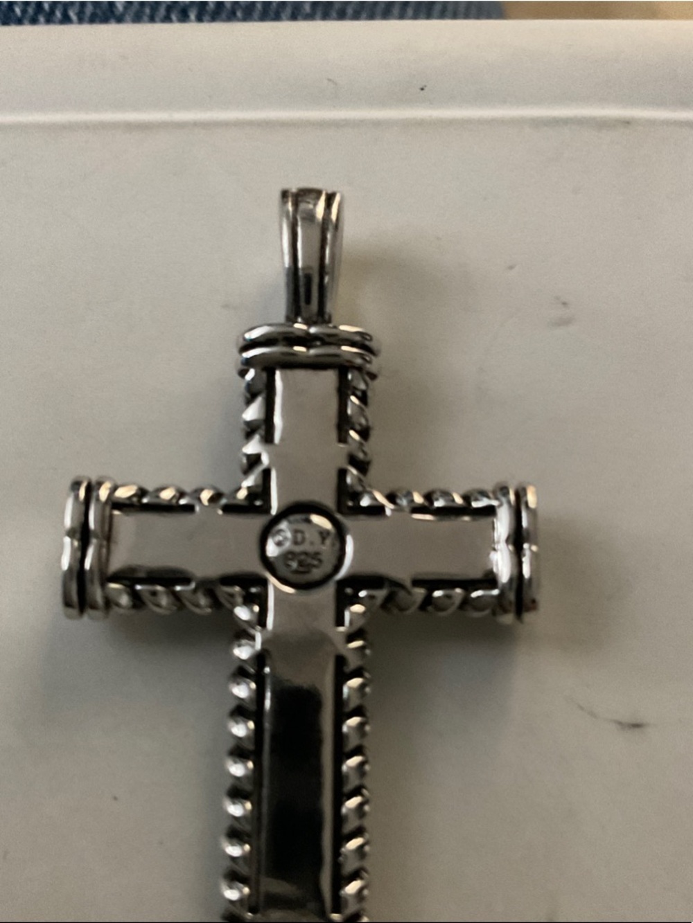 David Yurman Silver Cross Pendant with Pave Diamonds - Picture 7 of 8